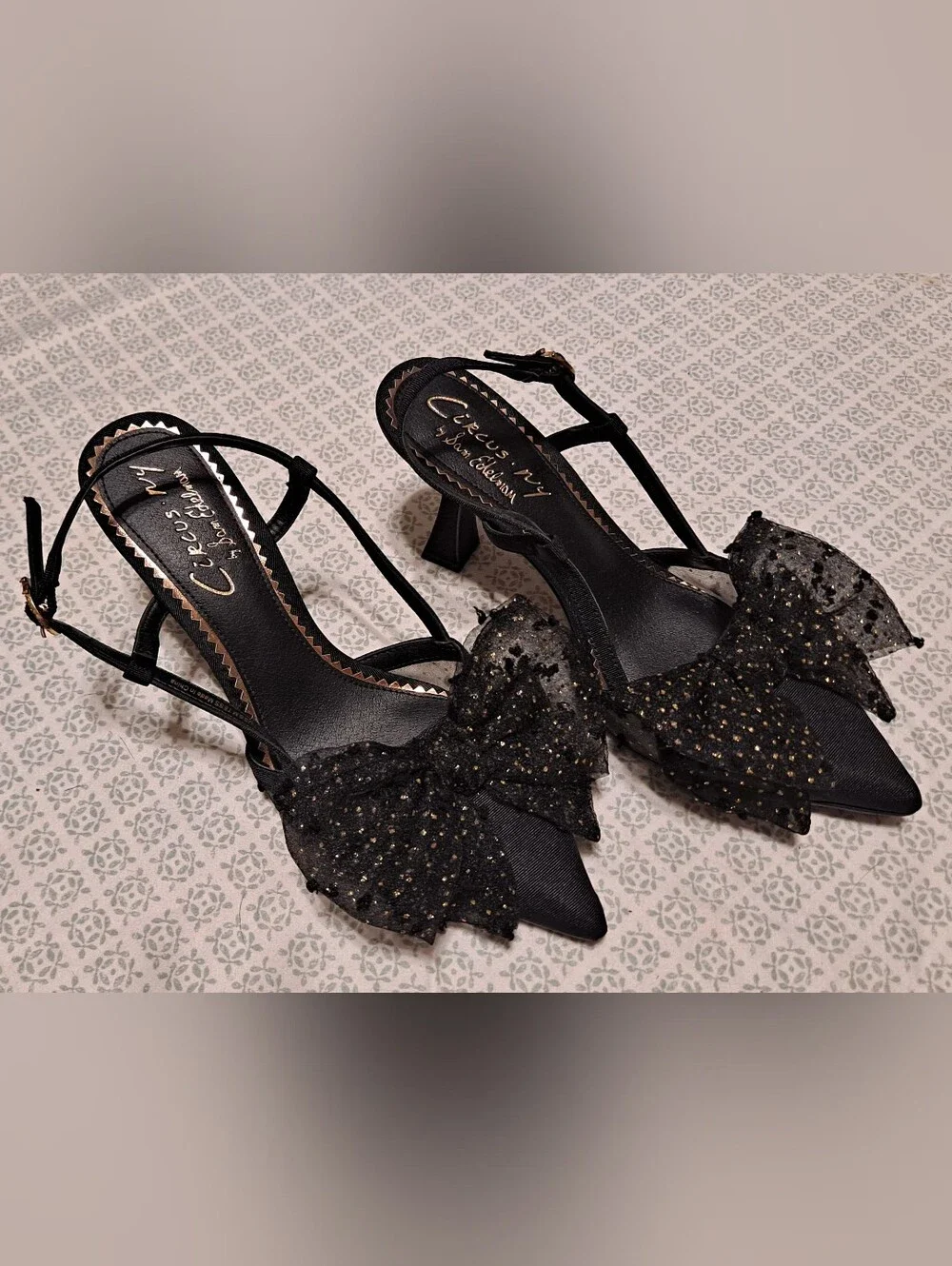 Circus NY Black Tulle Bow Slingback Heels Sz 6